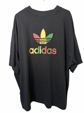 adidas Black Short Sleeve Tee with Red Yellow Green Trefoil NWT